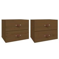 pack 2 uds mesitas de noche  mesa auxiliar  mesilla de pared marron miel 50x36x40 cm