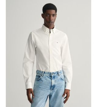 Gant para hombre. 3230115 Camisa Oxford Slim Fit elástica blanco (L), Casual, Algodón, Clásico, Manga larga
