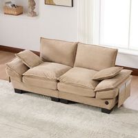 canape modular de 2 plazas en terciopelo acanalado kaki amplia asiento ergonomico espuma de alta densidad puerto usb-c y bolsillos laterales