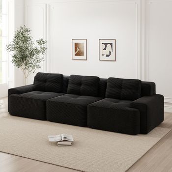 Sofá Modular De 3 Plazas - Mueble Para Salón - Pana - Negro (293x104x69cm)