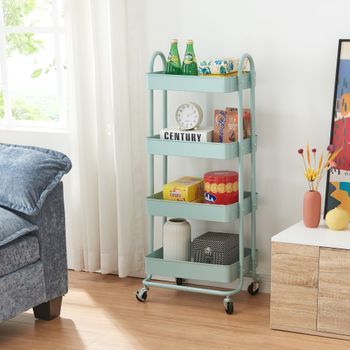 Carro De Servicio Pyhäntä Con 4 Cestas Acero 104x46x35 Cm - Verde Menta [en.casa]