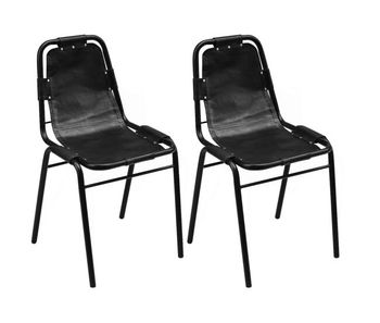 Vidaxl sillas de comedor 2 unidades cuero auténtico negro