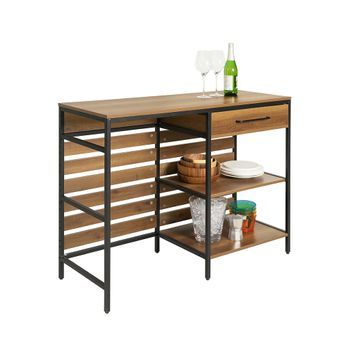 Sobuy Fsb71-pf Aparador De Comedor Mesa De Cocina Con Cajón Y 2 Estantes, Estructura De Acero Estable 120 X 45 X 90 Cm Es
