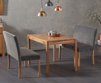 oxford 120cm solid oak dining table with mia grey velvet benches with backs