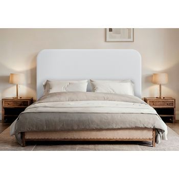 Dhome Cabecero Blanco Curvo Con Patas Tapizado En Polipiel 110cm Altura 125cm Para Pared Acústico Absorbente Cama Dormitorio (blanco, 110cm)