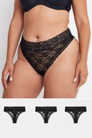 yours curve 3 pack black lace high waisted thongs