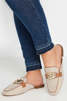 Mocasines Mules Marrones Cadena Dorada En Ancho Especial