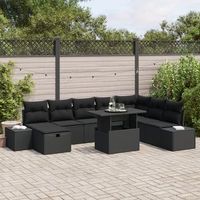 conjunto de sofa de jardin de 9 piezas con cojines negro de rattan v3512 unico  negro