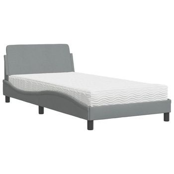 Cama Individual | Cama Para Adulto | Cama Con Colchón Dover Tela Gris Claro 100x200 Cm