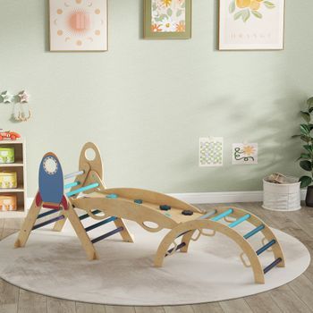 Triángulo De Escalada De Madera 8 En 1 Con Rampa Arco Azul Aiyaplay