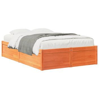 Estructura De Cama Madera Maciza Pino Marrón Cera 120x190 Cm