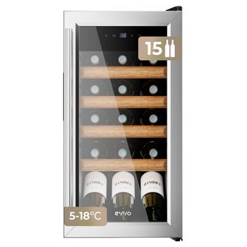 Vinoteca EVVO VT15 Inox para 15 Botellas con Compresor de Alto Rendimiento, Control Táctil y Luz LED, Silenciosa 41 dB