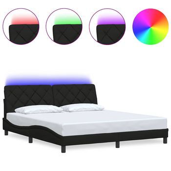 Estructura De Cama Con Led Sin Colchón Tela Negro 180x200 Cm