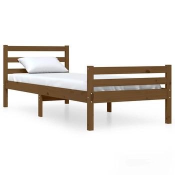 Estructura Cama Madera Maciza Individual Marrón Miel 75x190 Cm