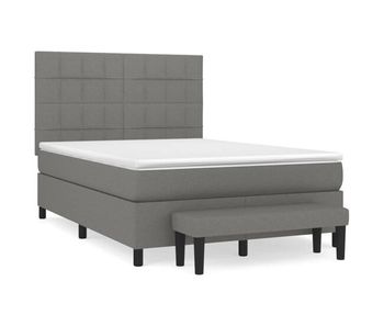 Cama box spring con colchón tela gris oscuro 140x190 cm bloques con cuadros