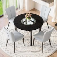 set de mesa y 4 sillas - mueble de comedor - mdf y metal - negro y gris claro 100x100cm