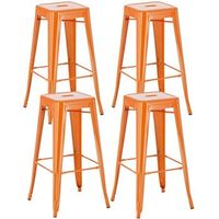juego de 4 taburetes de bar estilo industrial con reposapies de metal naranja tdb10290
