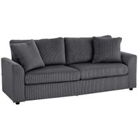 homcom sofa de 3 plazas tapizado en pana con 2 almohadas reposabrazos y cojin de muelles 212x80x88 cm gris oscuro
