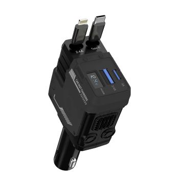 Cargador de coche A1 4-en-1 retráctil de 120 W con 2 puertos USB PD y cable telescópico iP+Type-C,soporte para carga ráp