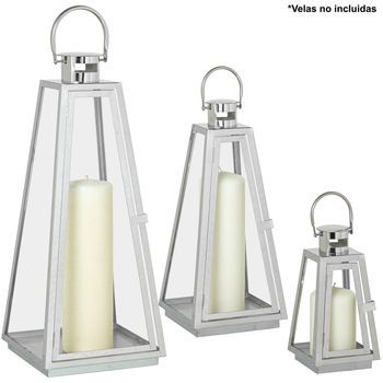 Set 3 Faroles Portavelas Metal Cromado