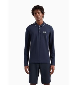 EA7 para hombre. 8NPF17_PJVUZ Polo de manga larga Core Identity en algodón elástico marino (XXL), Casual