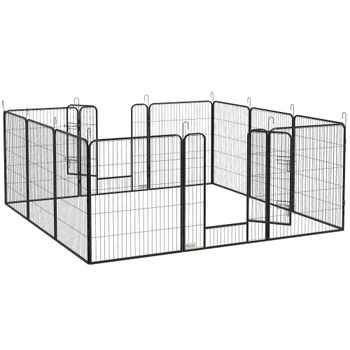 PawHut Parque para cachorros 12 piezas recinto plegable con 2 puertas 12 paneles de acero de 80x100 cm cada uno Gris   Aosom España