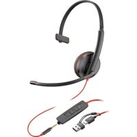 auricular poly blackwire 3215 mono usb-c 35mm adaptador usb-ca microfono flexible negro