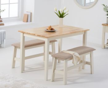 Chiltern 114cm Oak and Cream Painted Table with Fabric Benches