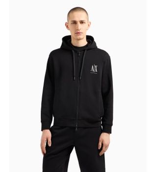 A|X Armani Exchange para hombre. XM000371AF10818UC001 Sudadera con capucha y cremallera completa en algodón-poliéster elástico laminado negr
