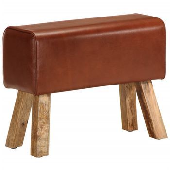 Banco Potro Gimnasio Cuero Auténtico Madera Mango Marrón 58 Cm
