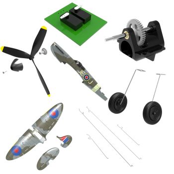 Accesorios y repuestos originales para el avión RC Eachine Spitfire 400mm. Incluye hélice, receptor, tren de aterrizaje,