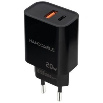 Cargador de Pared Nanocable 10.10.2008 20W 1xUSB-A QC 1xUSB-C PD Negro