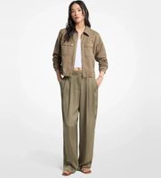 michael kors para mujer mt530vrayj pantalon de saten drapeado de pierna anchaverde 36 casual poliester