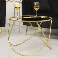 mesa auxiliar redonda de metal dorado con tablero negro o cm 60x45