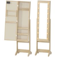 homcom espejo joyero con luces led armario para joyas armario joyero de pie con espejo entero angulo ajustable madera natural