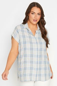 Yours Camisa Algodón Azul De Cuadros Manga Sisa, Mujer Curvy Y Tallas Grandes, Yours