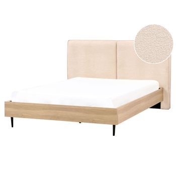 Cama Con Somier Moderna Con Cabecero Tapizado Beige 160 X 200 Cm Izernore