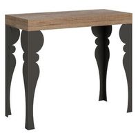 consola oriental extensible de 12 plazas de madera clara y metal antracita de 40 a 300 cm torza