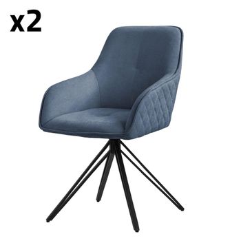 2x Sillas de comedor giratoria color azul tapizado de tela tejida