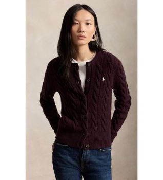 Polo Ralph Lauren para mujer. 211972104506 Cárdigan de lana y cachemira granate (S), Casual