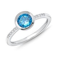 14 quilates anillo de oro blanco topacio diamantes 0073 ct