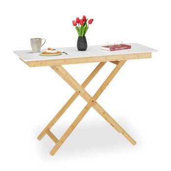 Mesa Plegable De Bambú De Altura Regulable Blanco