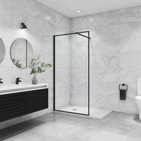 aica walkin mampara panel de ducha borde de serigrafia negra vidrio antical 8mm con barra 73-120cm perfil negro mate 118-120x200cm