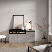 aparador efecto madera cemento 150x35x75cm chimenea efecto fuego