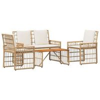juego de muebles de exterior 4 piezas  mobiliario de jardin natural y crema