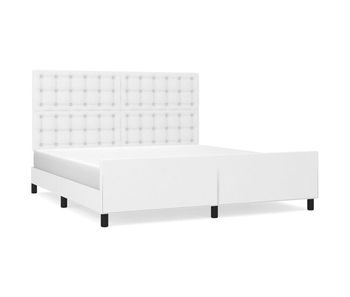 Estructura de cama cabecero cuero sintético blanco 160x200 cm botones