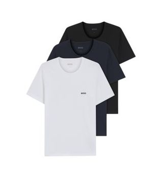 BOSS para hombre. 50475284 Pack 3 Camisetas RN Clásico negro, azul, blanco (S), Homewear, Gris, Algodón, Manga corta