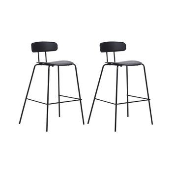 Conjunto De 2 Sillas De Bar Taburetes Altos De Plástico Patas De Metal Negro Sibley