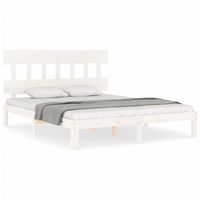 estructura de cama con cabecero madera maciza blanco 160x200 cm