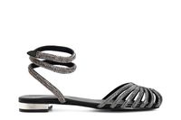 sandalias jaula de piel con pedreria black